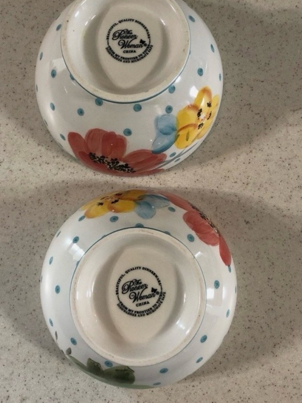 Pioneer Woman Polka Dot Stoneware Bowls set of 2 - Picture 2 of 8